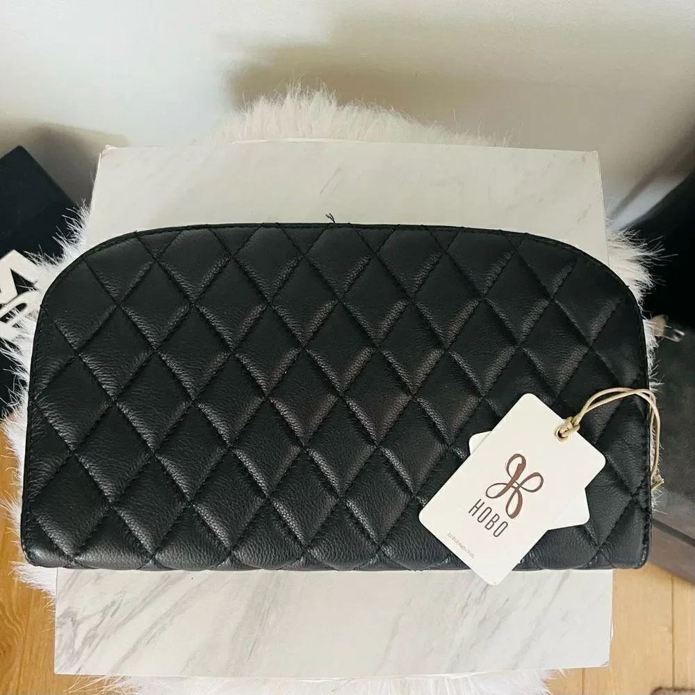 HOBO‎ Cole Quilted Leather Clutch Bag, Classic Chic Party Bag, Black, NWT